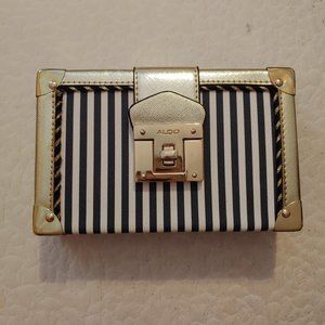 Aldo Clutch bag Navy & white Blue Striped with Gold trim